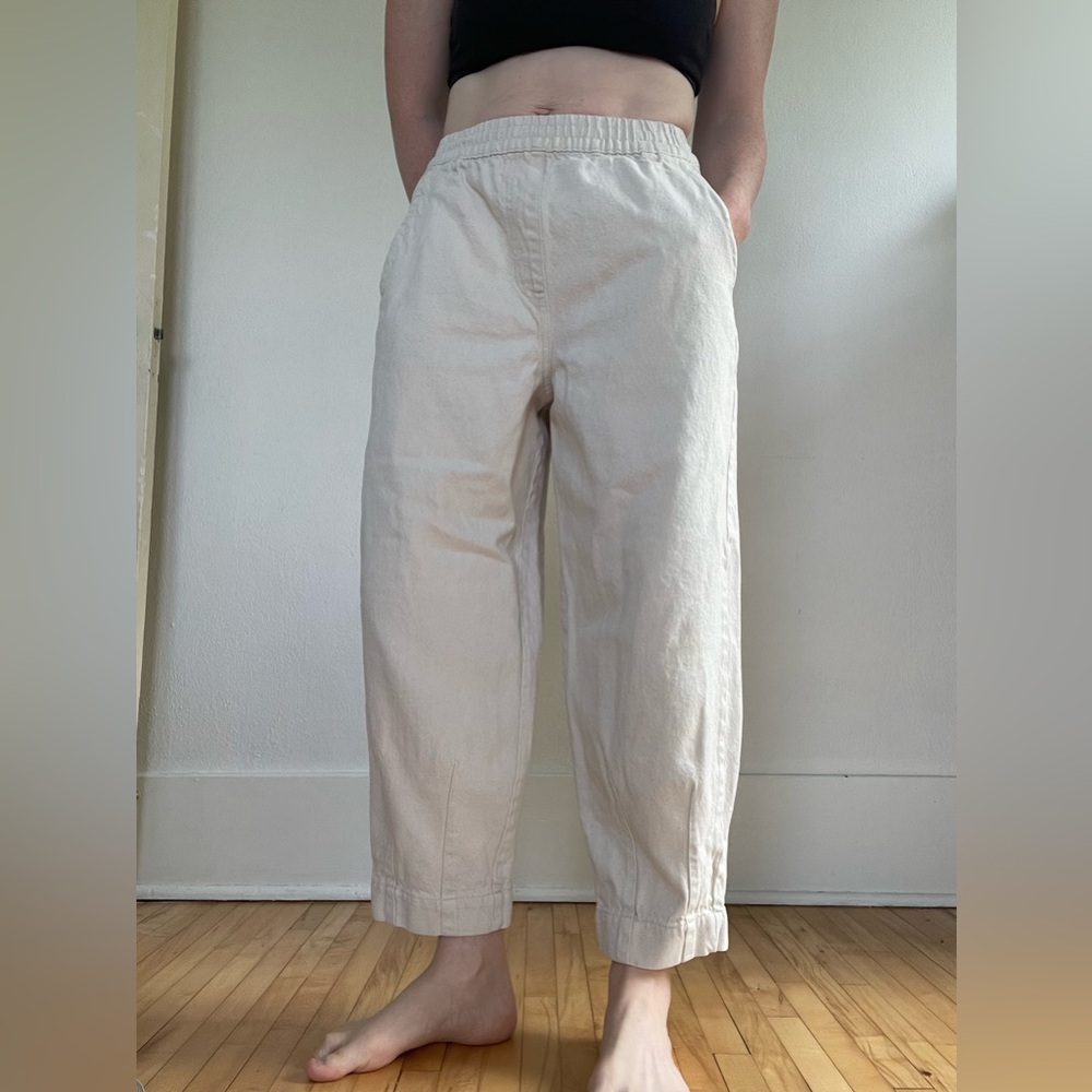 OYSHO Cotton Cream linen trousers with elastic waistband